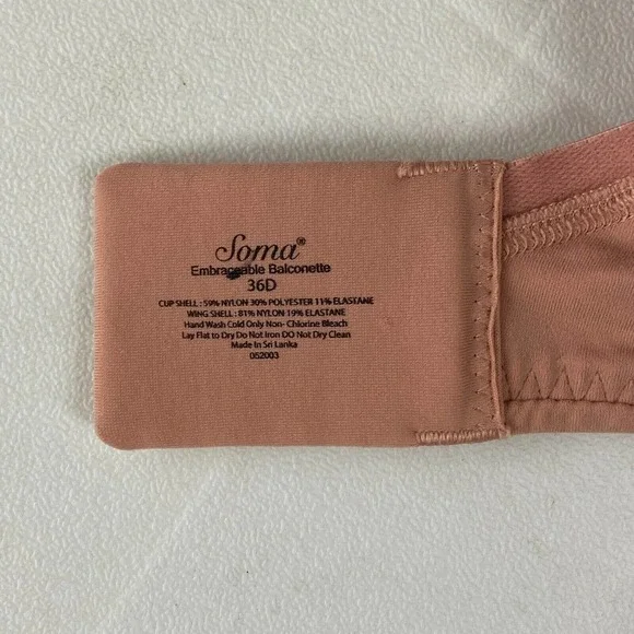 Soma 36D Bra Pink Embraceable Balconette Floral Lace Lightly Lined BG16 - Picture 3 of 4